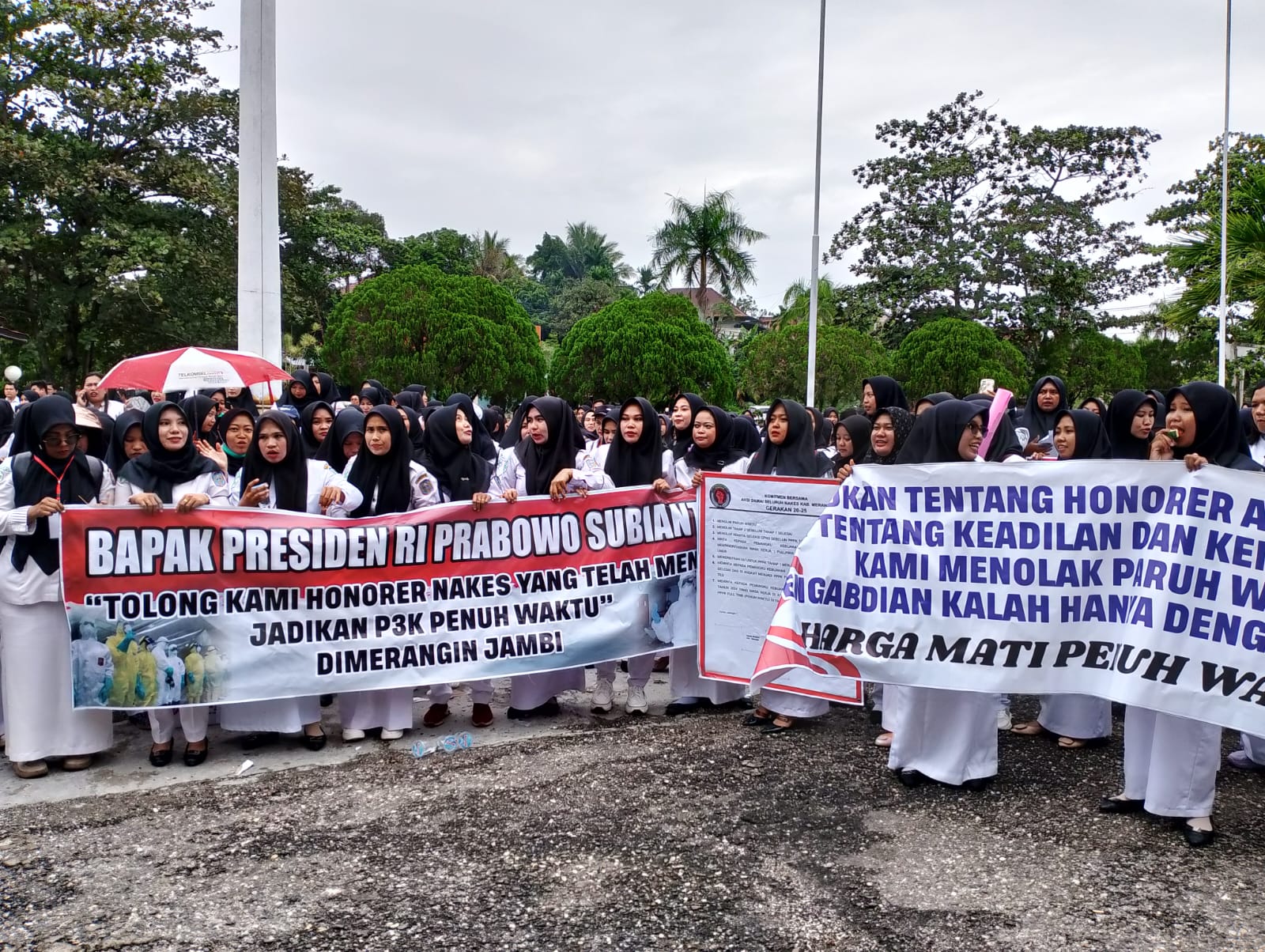 Ratusan nakes unjuk rasa di depan kantor DPRD Kabupaten Merangin. (DETAIL/Daryanto)