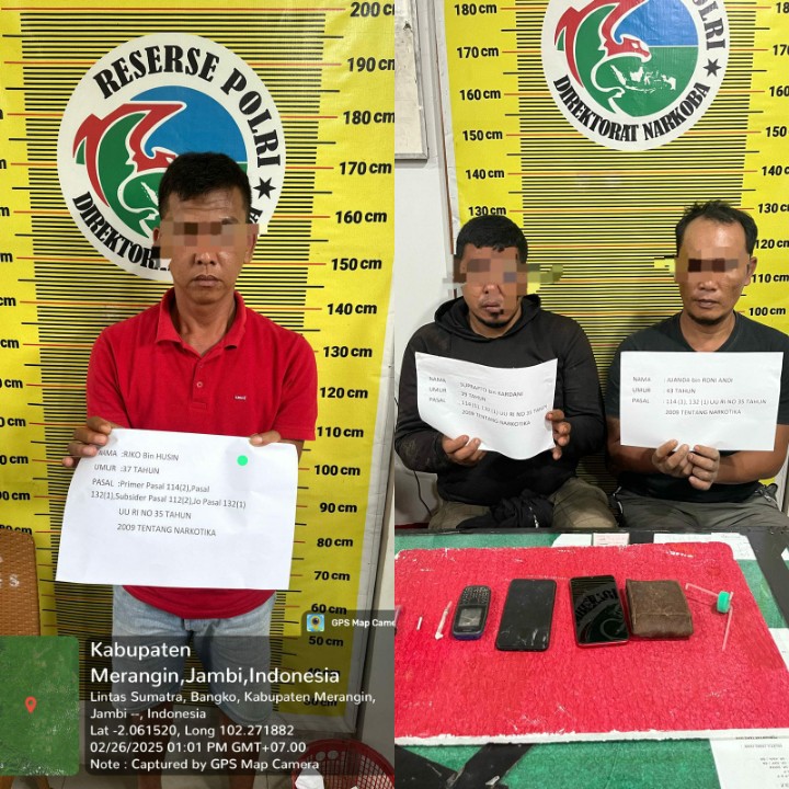 Tiga pelaku narkoba usai diamankan polisi. (ist)